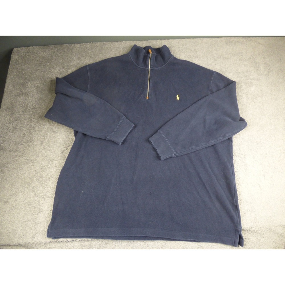 Polo Ralph Lauren Mens 3XLT Tall Navy Blue 1/4 Zip Cotton Pullover Sweater Hole